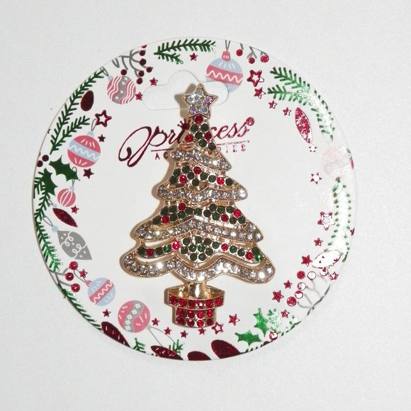 Gold 2" Christmas Tree Rhinestone Brooch - Picture 5 of 5